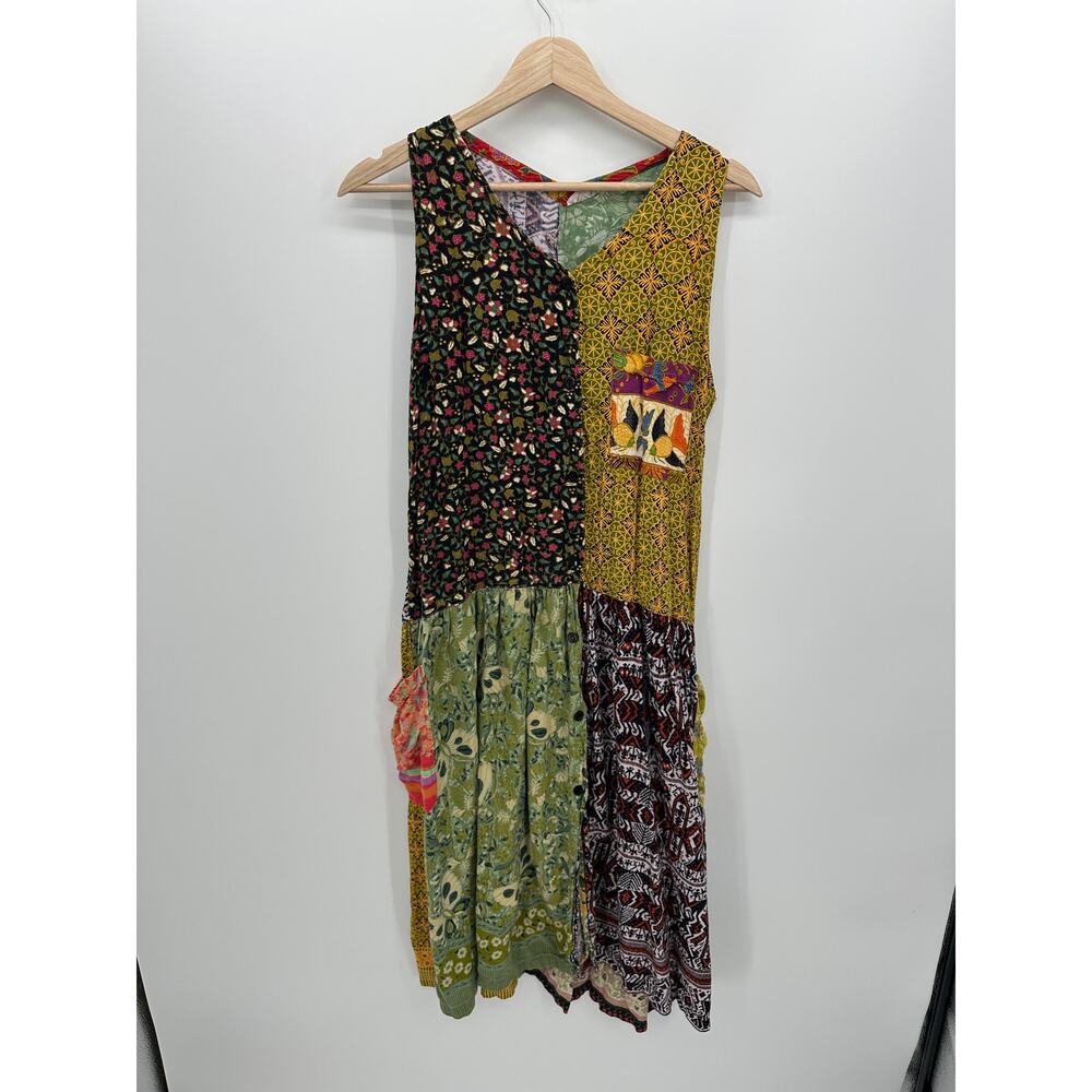 Ok Mike Womens Midi Dress Size OS Patchwork Boho Pockets Gypsy‎ Hippie